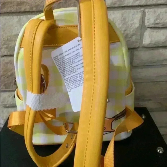 NWT Loungefly Sanrio Gudetama exclusive backpack yellow white gingham - Picture 4 of 5